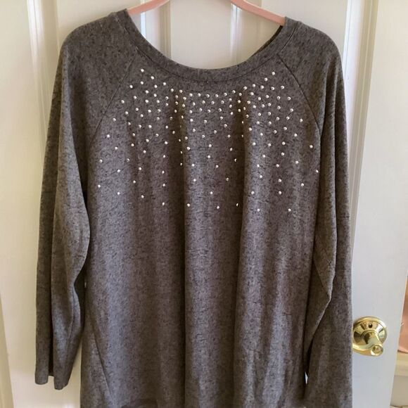NWOT. DG2 Diane Gillman Women’s 1X Marbled Grey L/S Knit Top - Picture 1 of 10